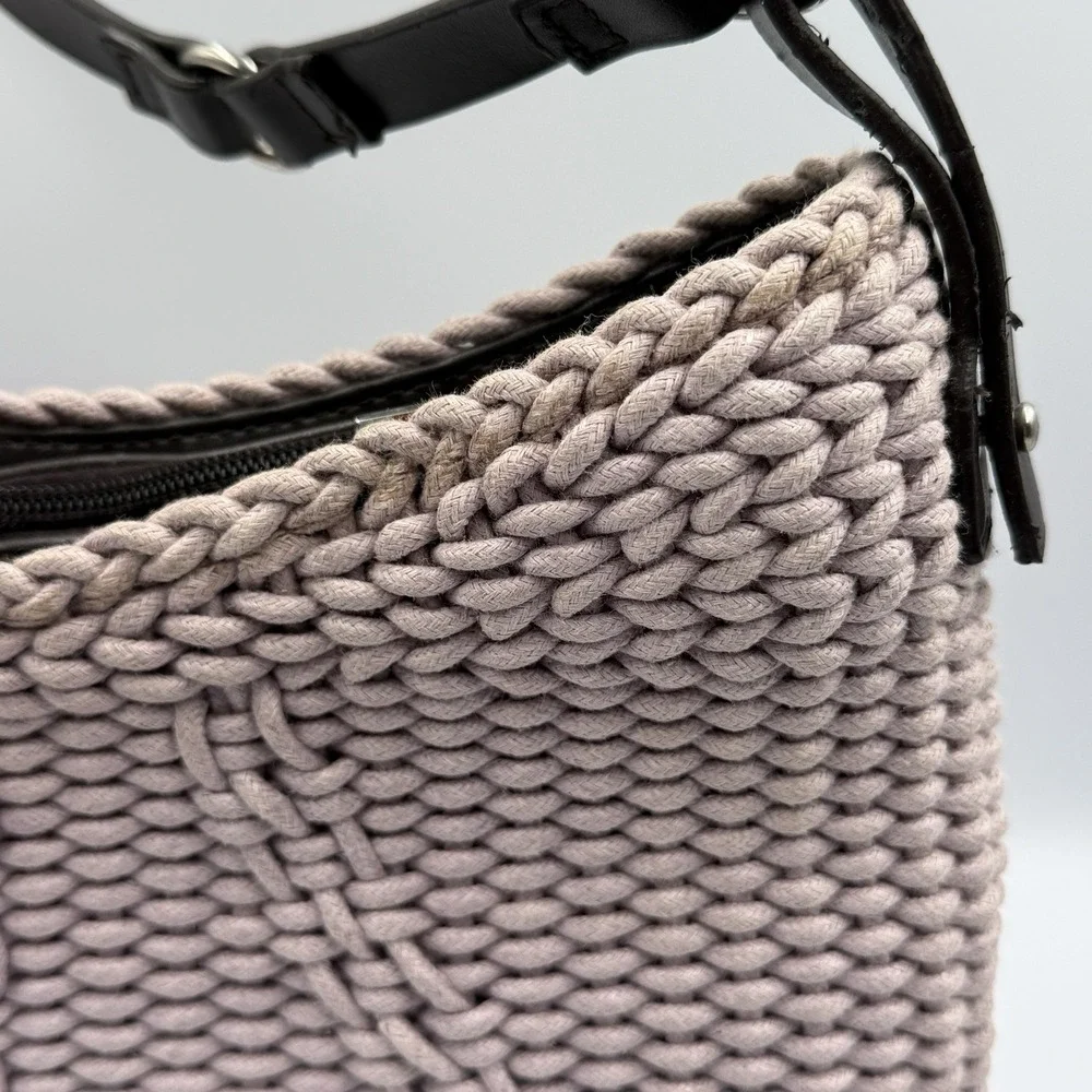 Liz Claiborne‎ Vintage Knit Shoulder Bag Beige Braided Boho Y2K Hobo Purse